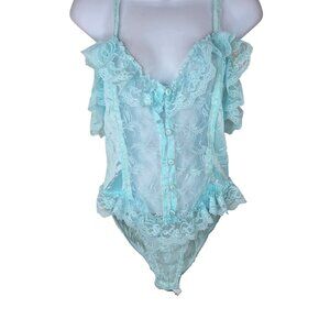 Vintage 80s Chic Lace Teddy Lingerie Ruffle Lace Size M Bodysuit